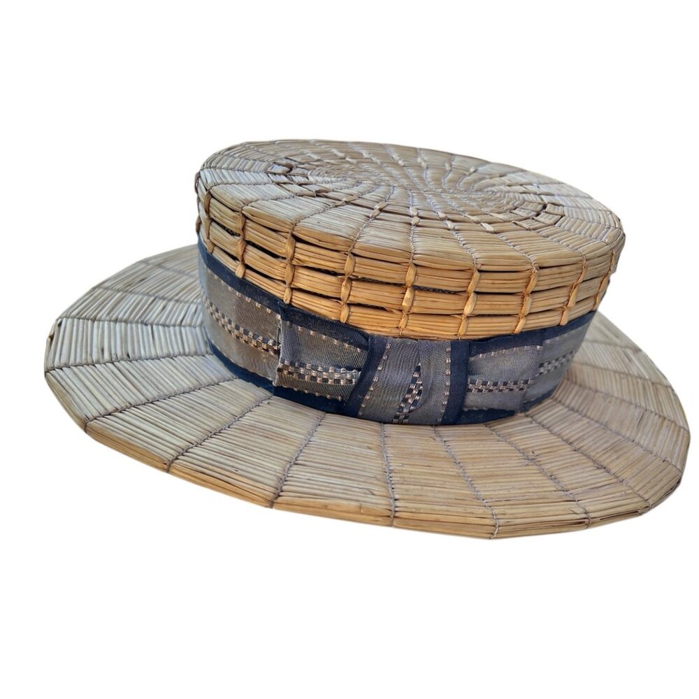 Antique Regner Graef's Fratelli Boater Hat Size 6 - 6.5 Ribbon Straw Italy